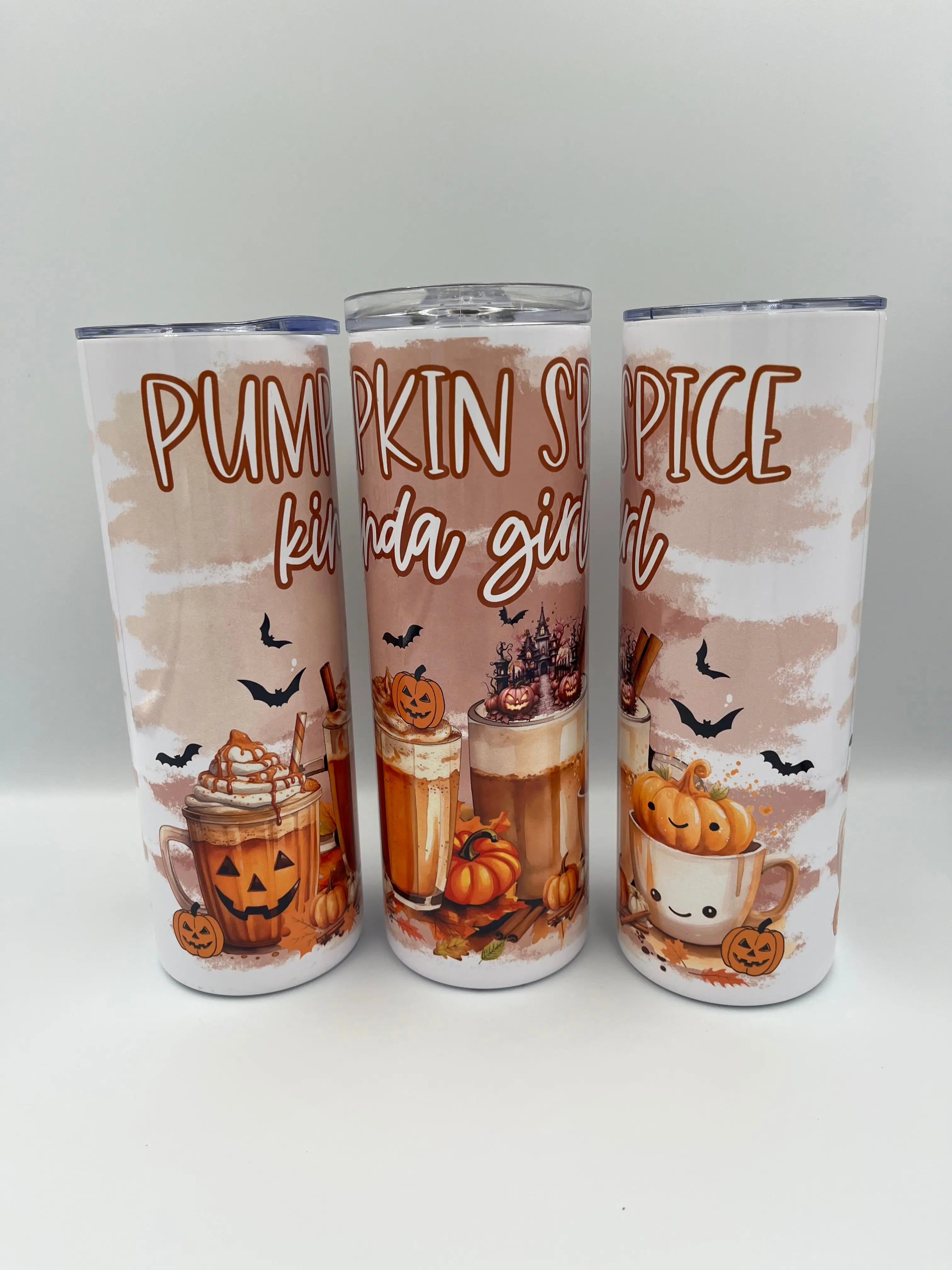 Pumpkin Spice Kinda Girl 20oz Skinny Tumbler | Fall Coffee Stainless Steel Cup KRC Custom Design