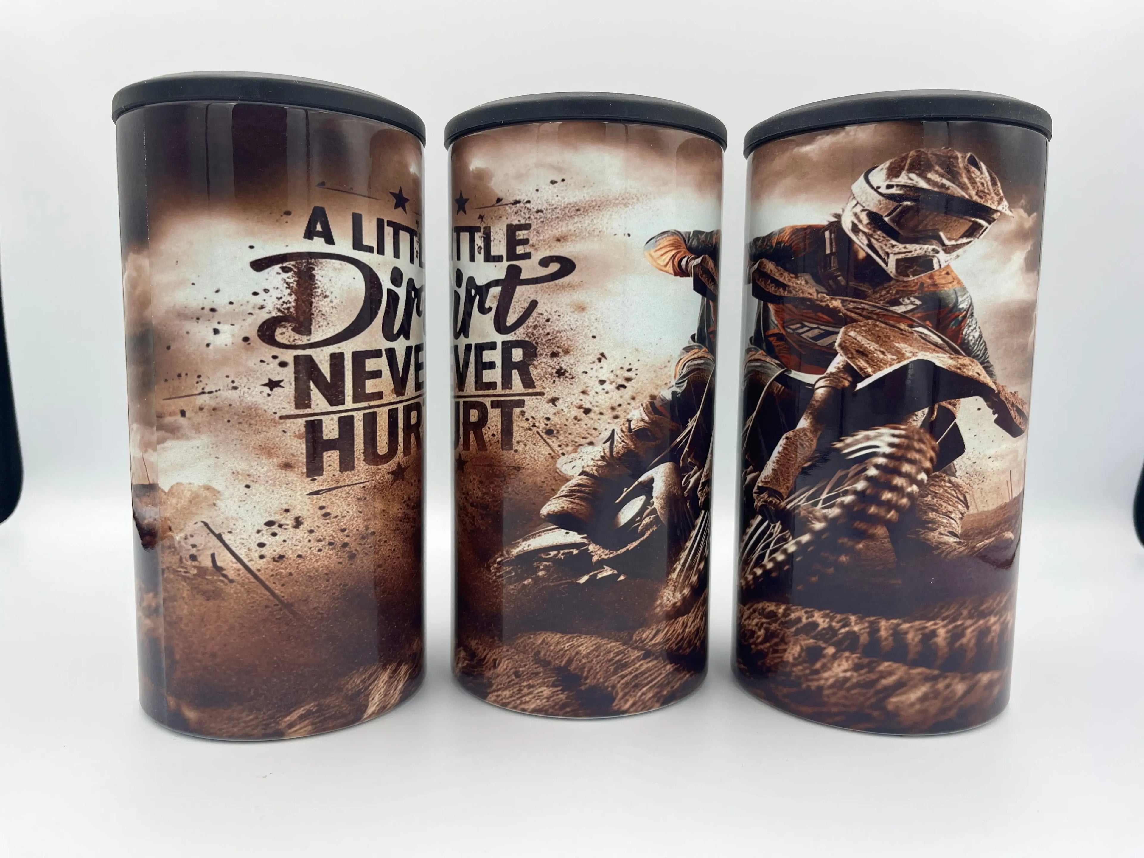 Motocross Dirt Bike 4-in-1 Can Koozie | “A Little Dirt Never Hurt” Insulated Drink Holder KRC Custom Design