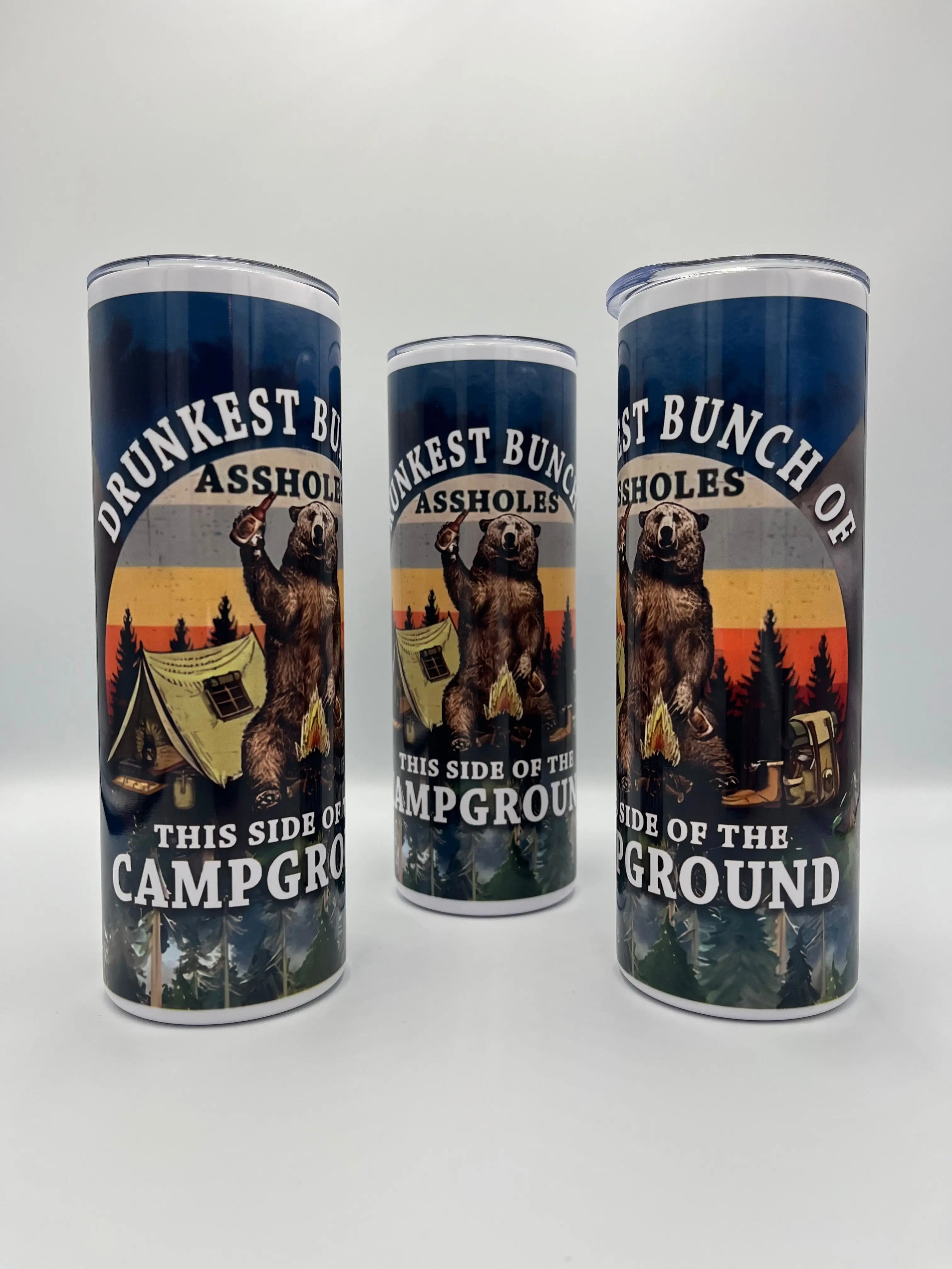 Funny Camping Bear 20oz Tumbler | Drunkest Bunch at the Campground Stainless Steel Cup KRC Custom Design