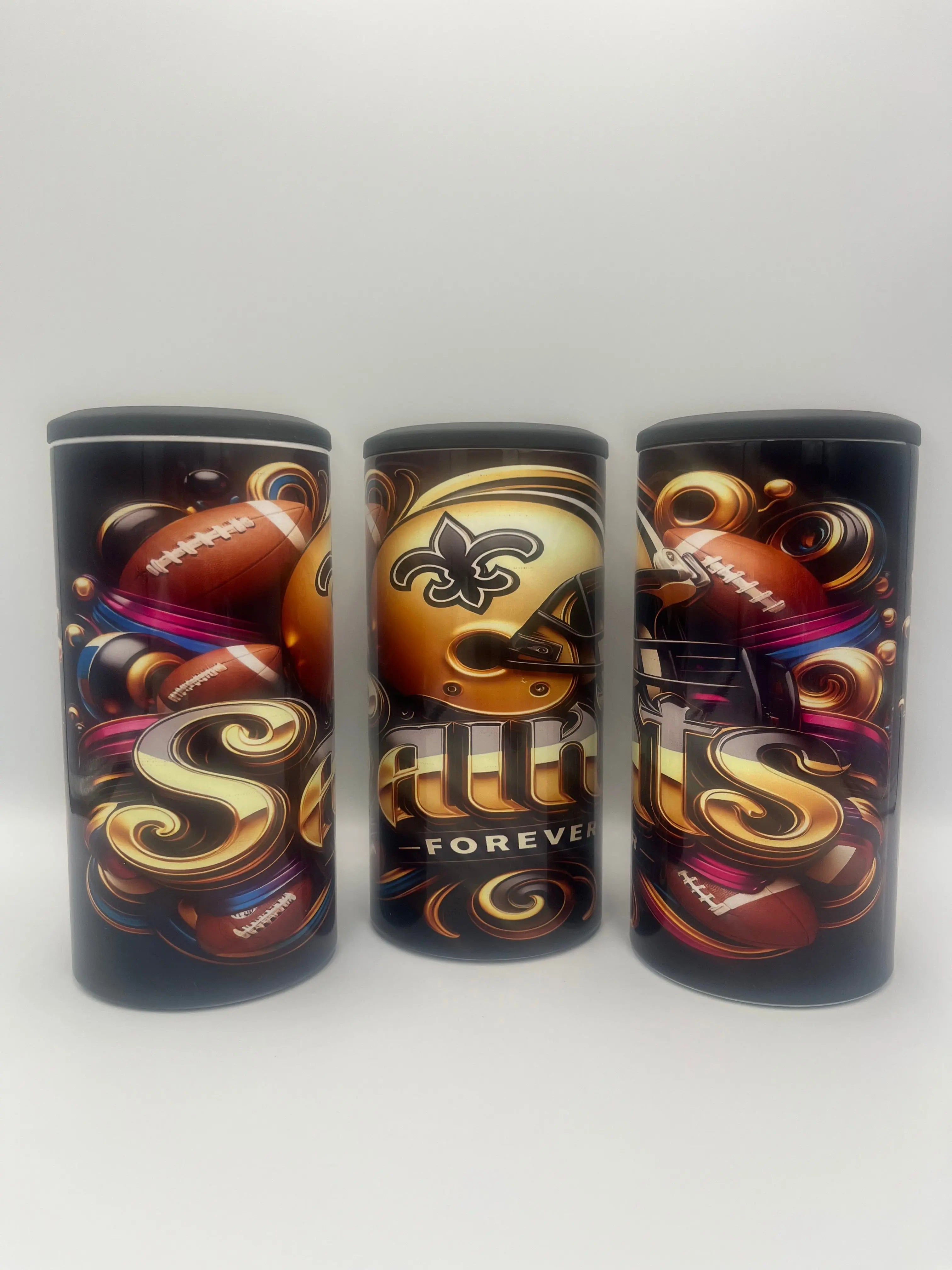 Saints Forever 4-in-1 Can Koozie | New Orleans Football Insulated Drink Holder KRC Custom Design