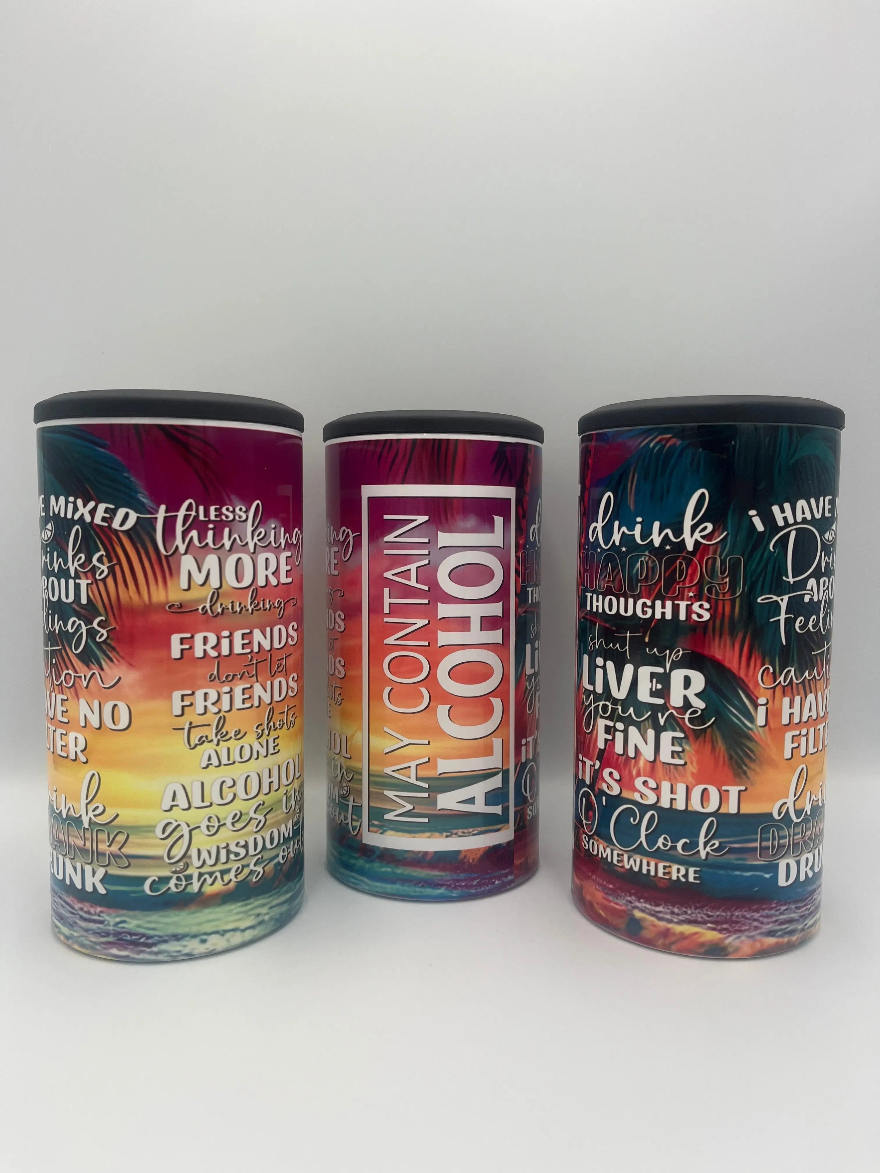 May Contain Alcohol 4-in-1 Can Koozie | Tropical Insulated Drink Holder KRC Custom Design