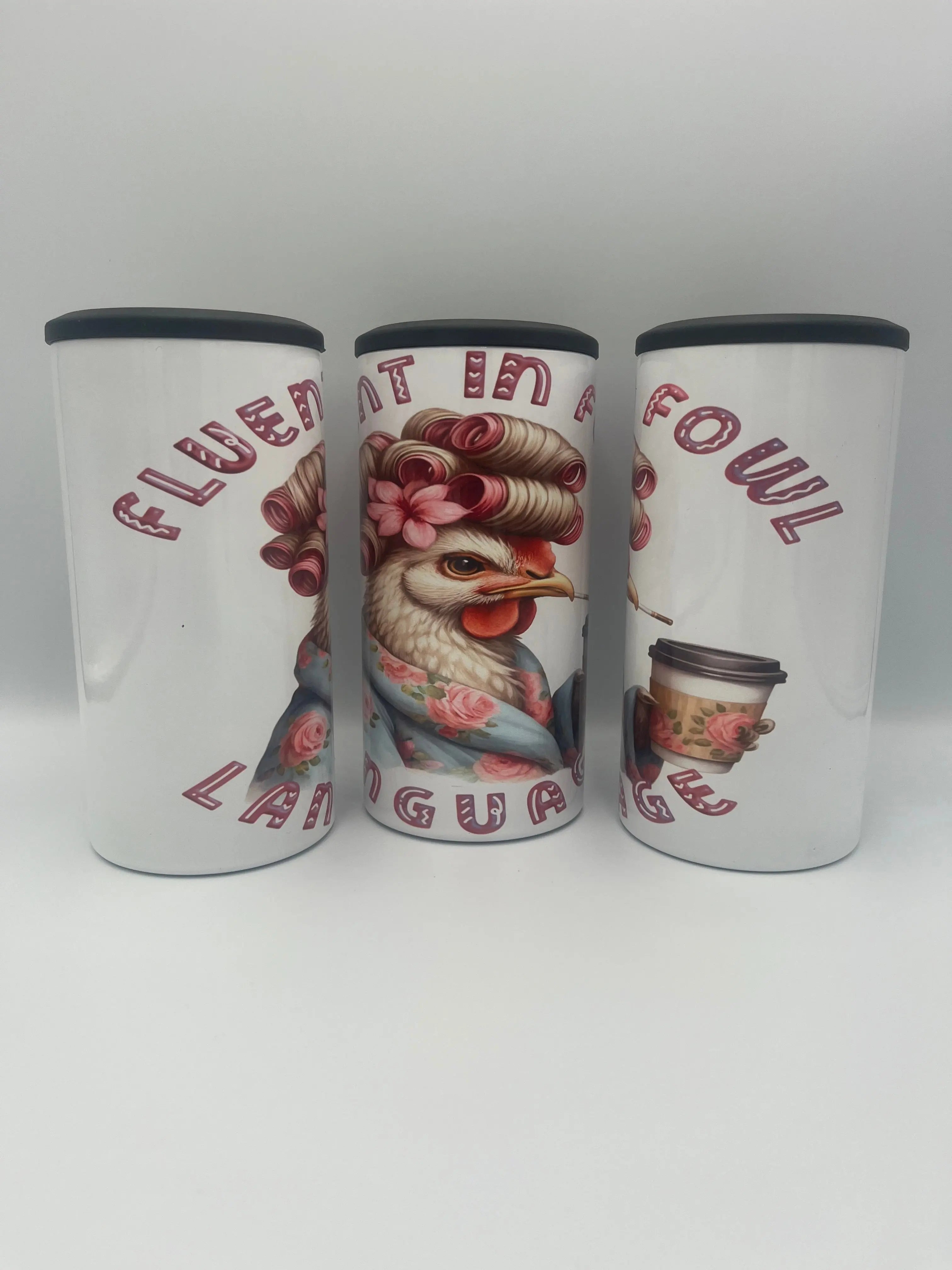 Fluent in Fowl Language 4-in-1 Can Koozie | Funny Chicken Insulated Drink Holder KRC Custom Design