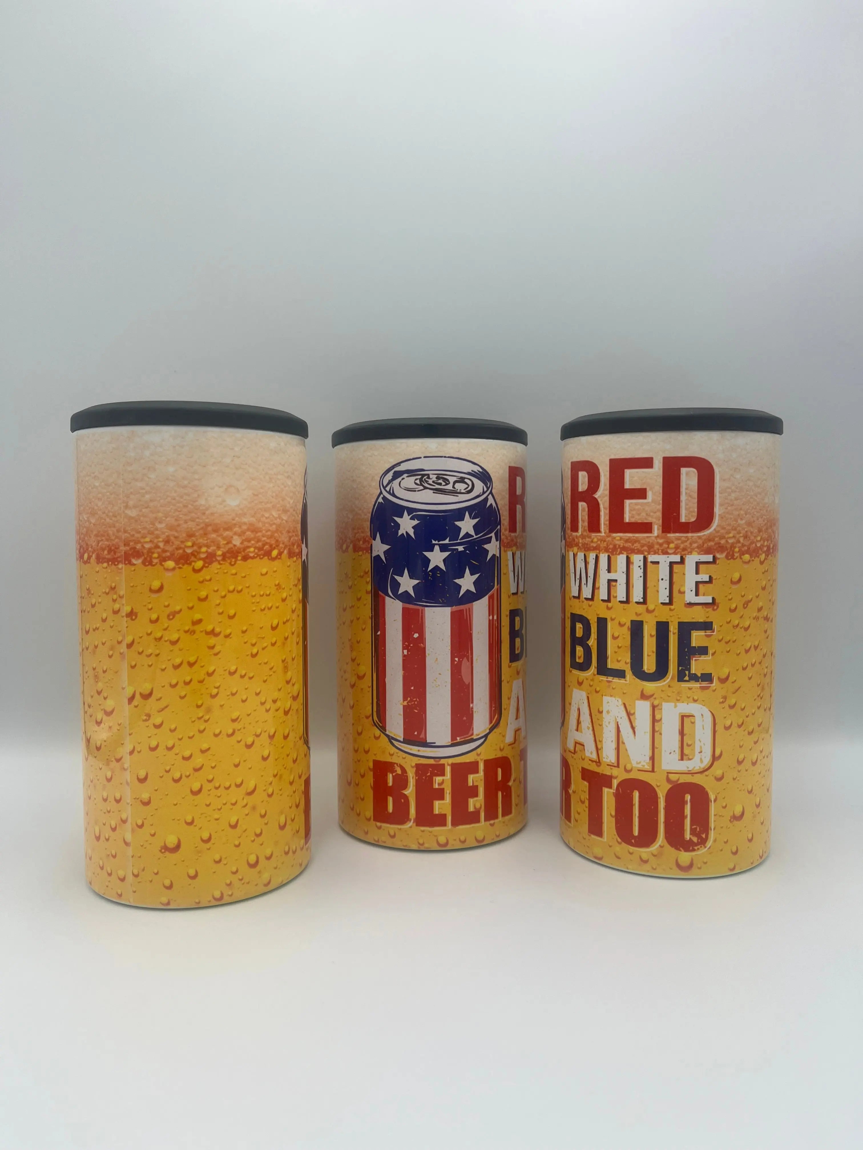 Red White Blue & Beer 4-in-1 Can Koozie | Patriotic Insulated Drink Holder KRC Custom Design