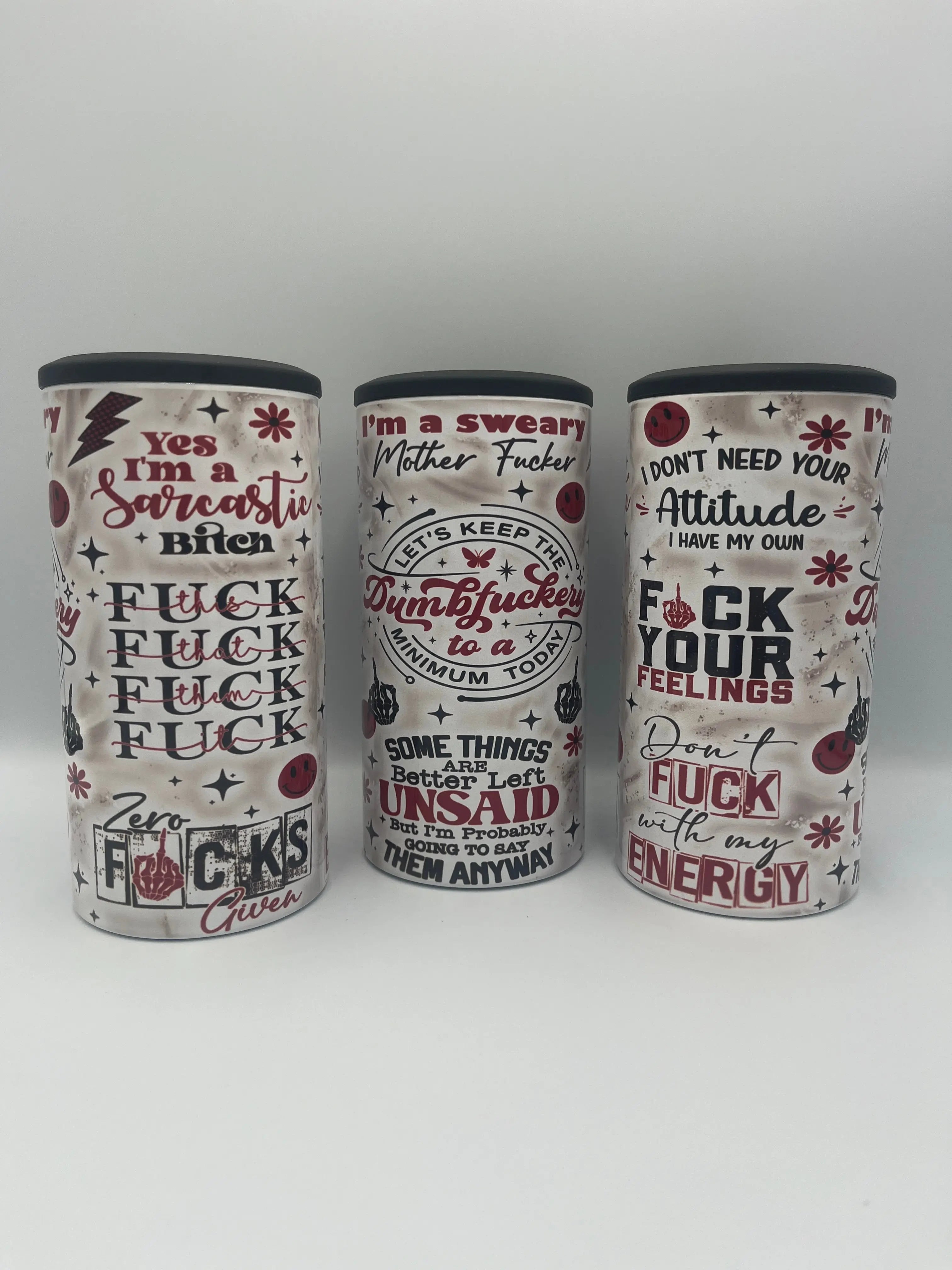Sarcastic Swear Word 4-in-1 Can Koozie | Funny Sassy Insulated Drink Holder KRC Custom Design