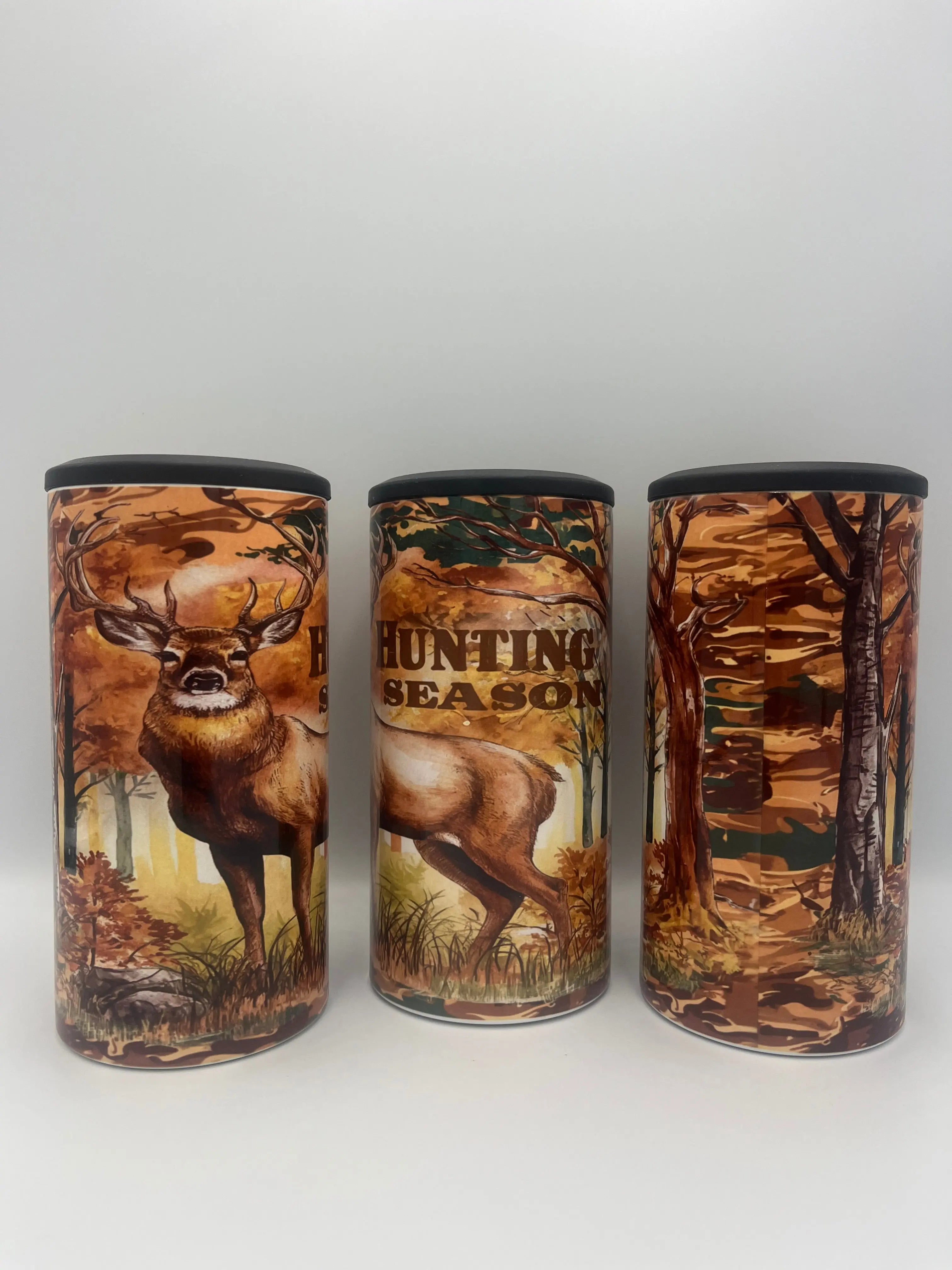 Hunting Season Whitetail Deer 4-in-1 Can Koozie | Fall Camo Insulated Drink Holder KRC Custom Design