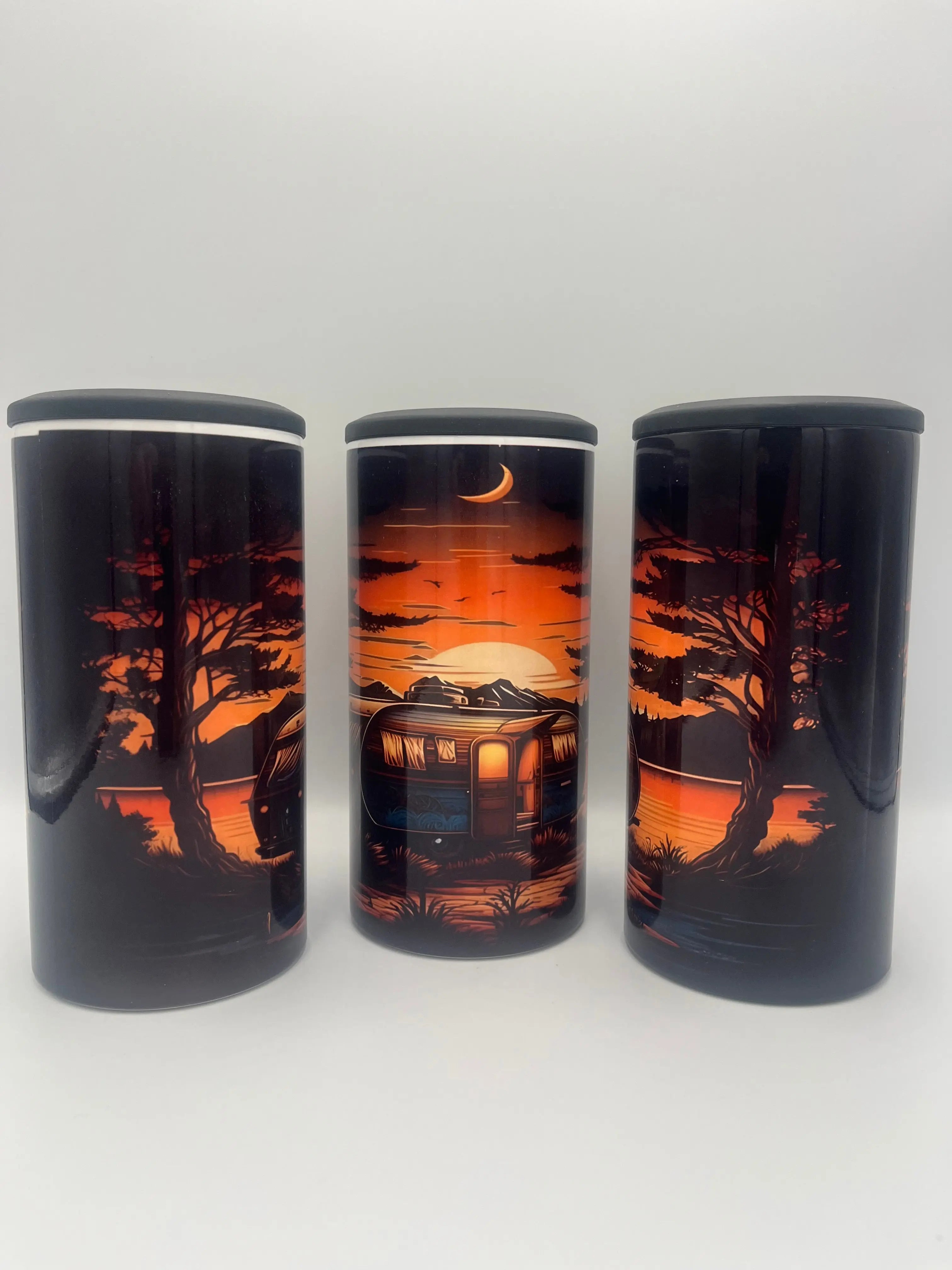 Sunset Camper Life 4-in-1 Can Koozie | Cozy Camping Insulated Drink Holder KRC Custom Design