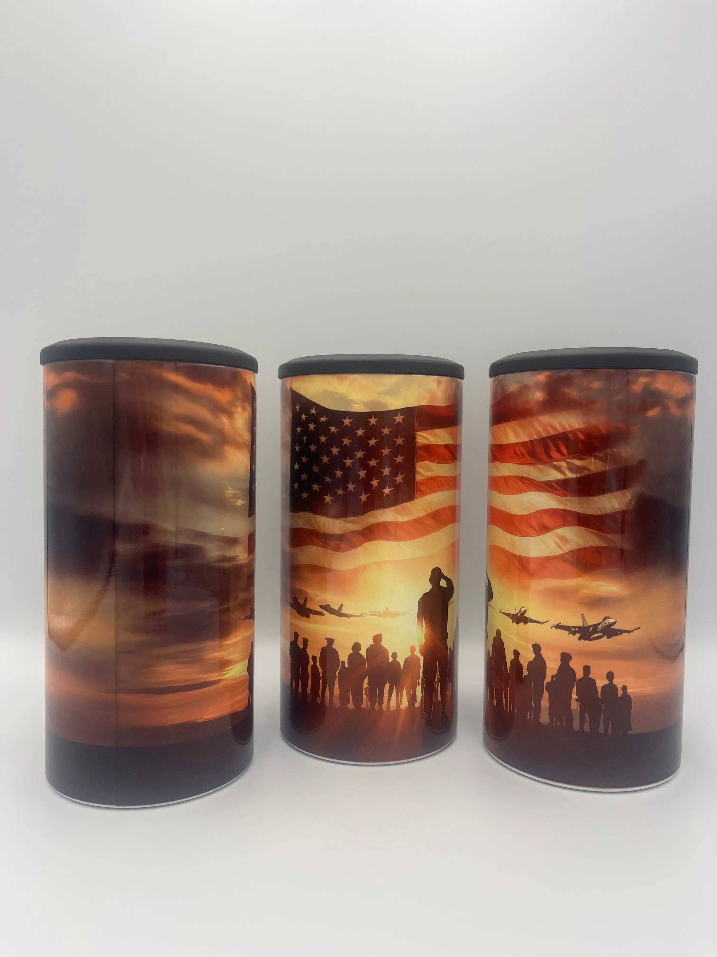 Patriotic Honor 4-in-1 Can Koozie | American Flag Military Tribute Drink Holder KRC Custom Design