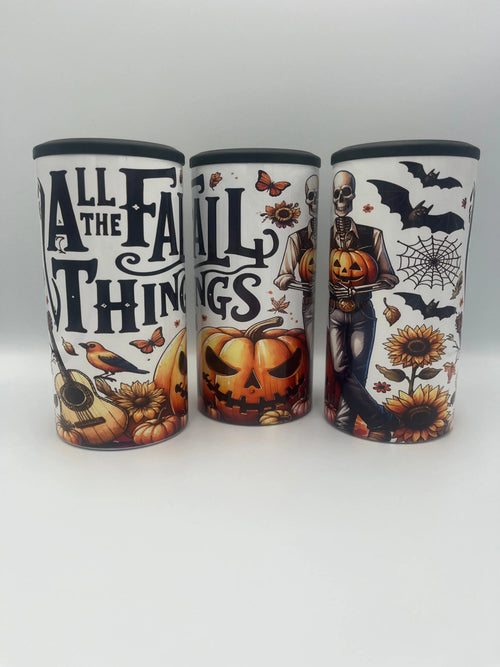 All the Fall Things 4-in-1 Can Koozie | Pumpkin & Halloween Insulated Drink Holder KRC Custom Design