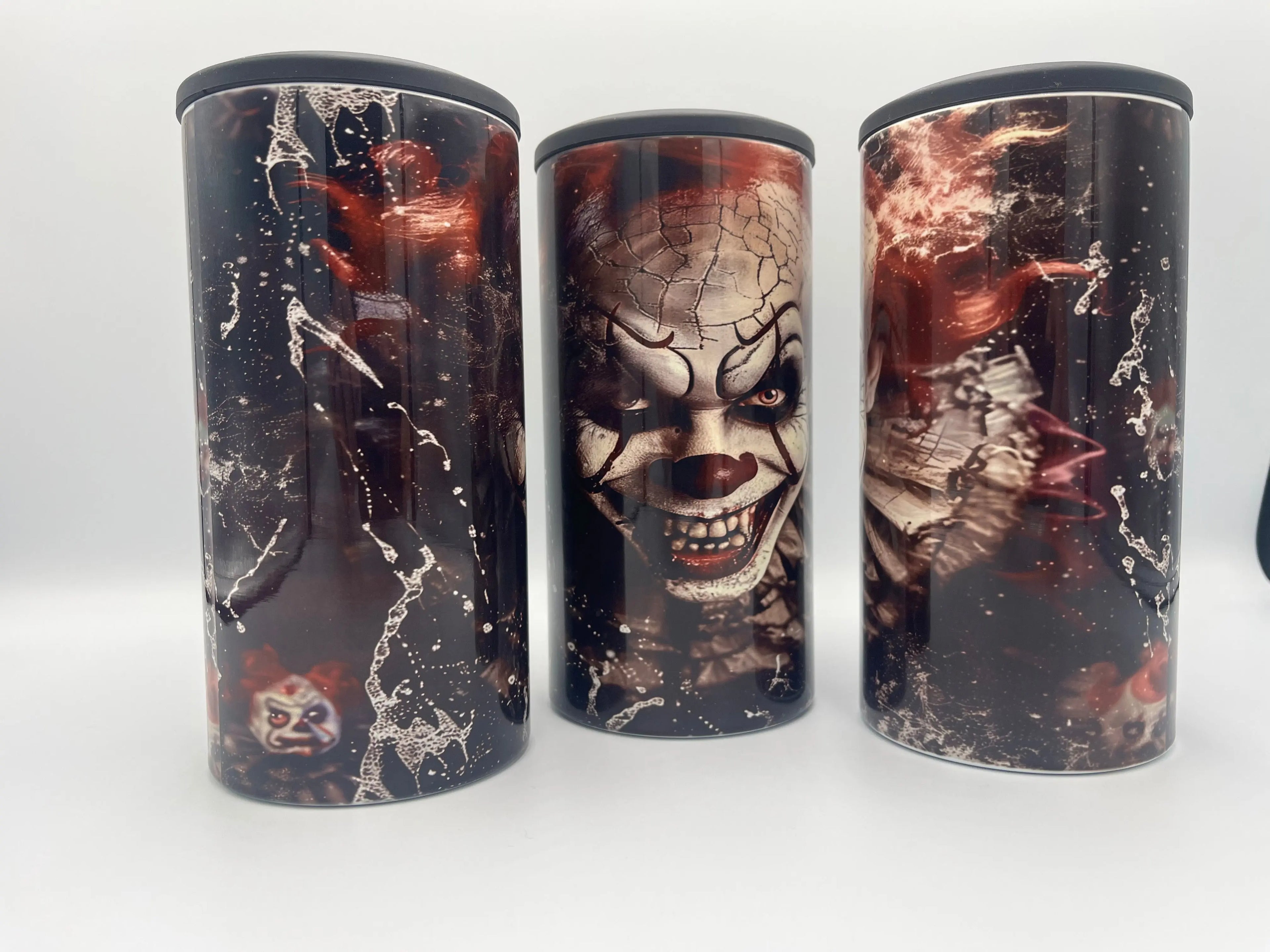 Sinister Horror Clown 4-in-1 Can Koozie | Dark Spooky Insulated Drink Holder KRC Custom Design