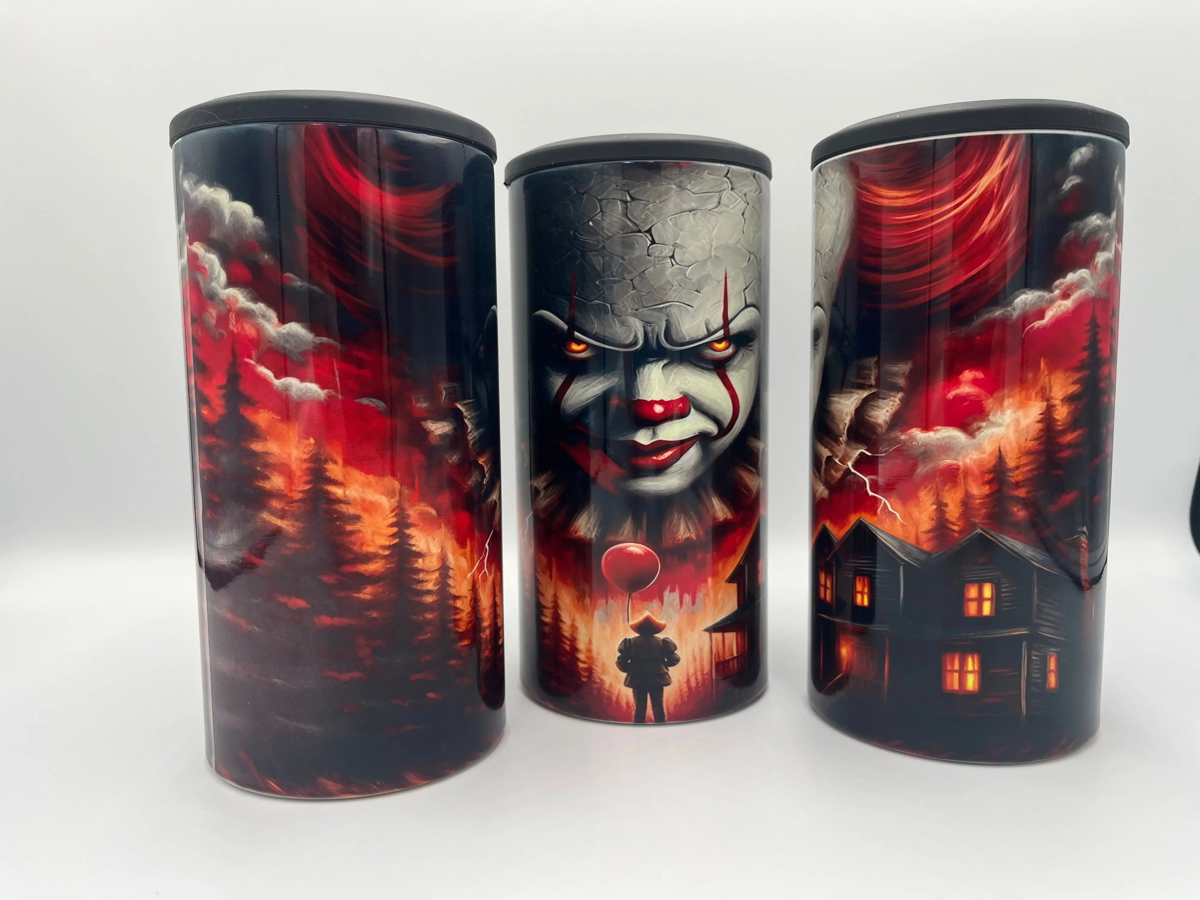 Creepy Horror Clown 4-in-1 Can Koozie | Spooky Insulated Drink Holder KRC Custom Design