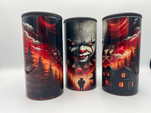 Creepy Horror Clown 4-in-1 Can Koozie | Spooky Insulated Drink Holder KRC Custom Design