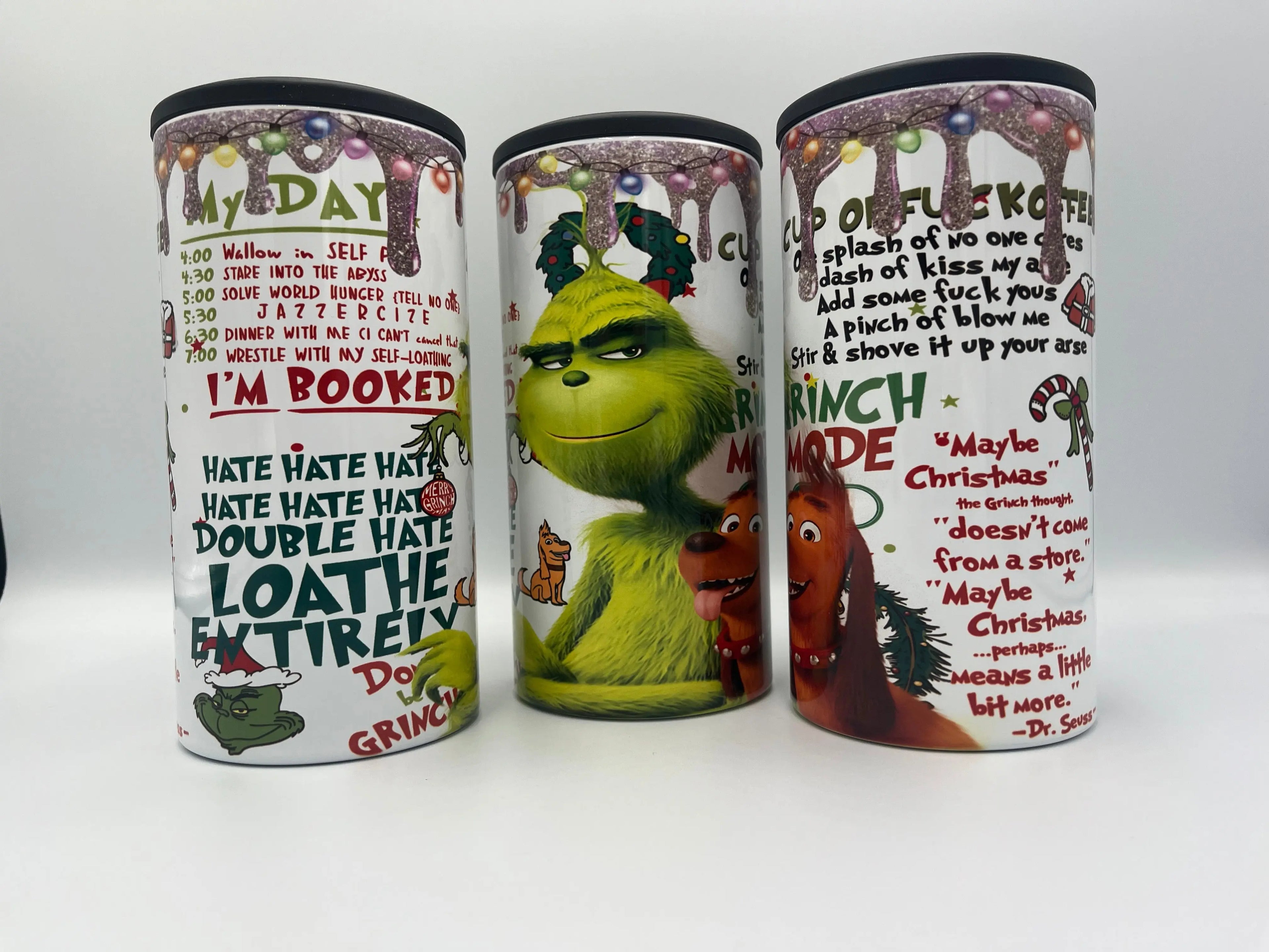 Grumpy Green Holiday Mode 4-in-1 Can Koozie | Funny Christmas Insulated Drink Holder KRC Custom Design