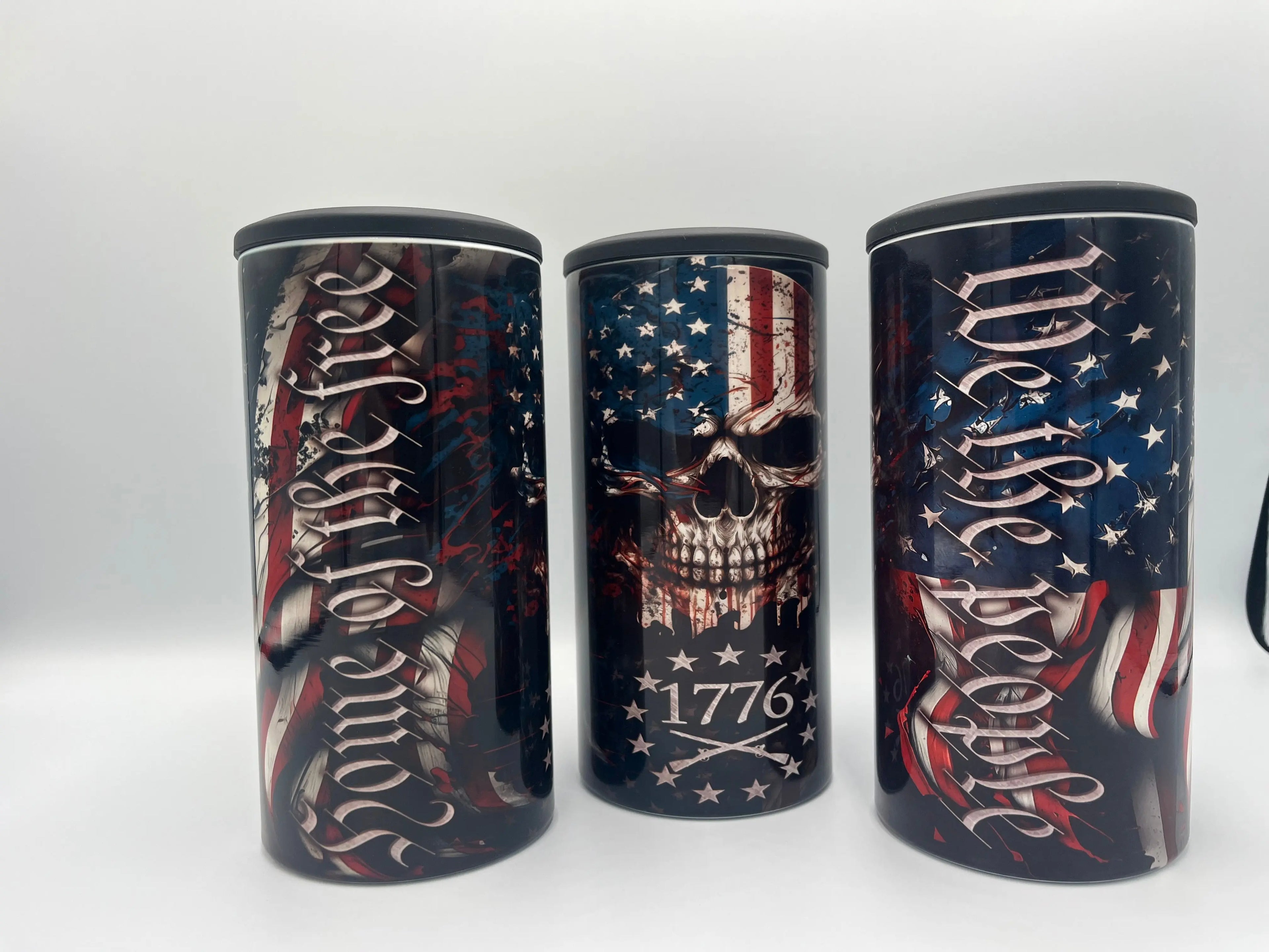 1776 Patriotic Skull 4-in-1 Can Koozie | American Flag Insulated Drink Holder KRC Custom Design