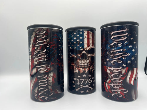 1776 Patriotic Skull 4-in-1 Can Koozie | American Flag Insulated Drink Holder KRC Custom Design