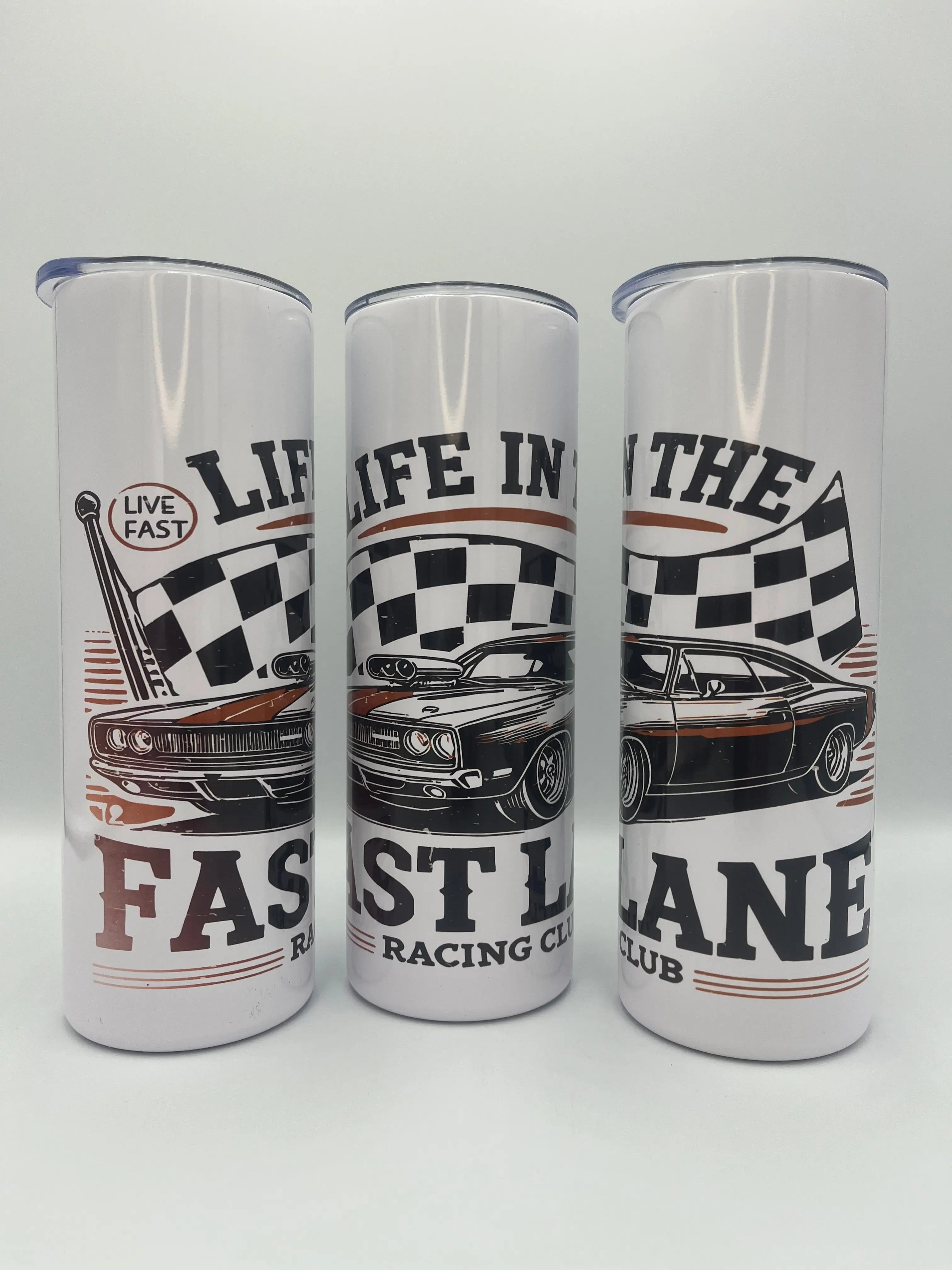 Life in the Fast Lane 20oz Stainless Steel Tumbler | Muscle Car Racing Design KRC Custom Design